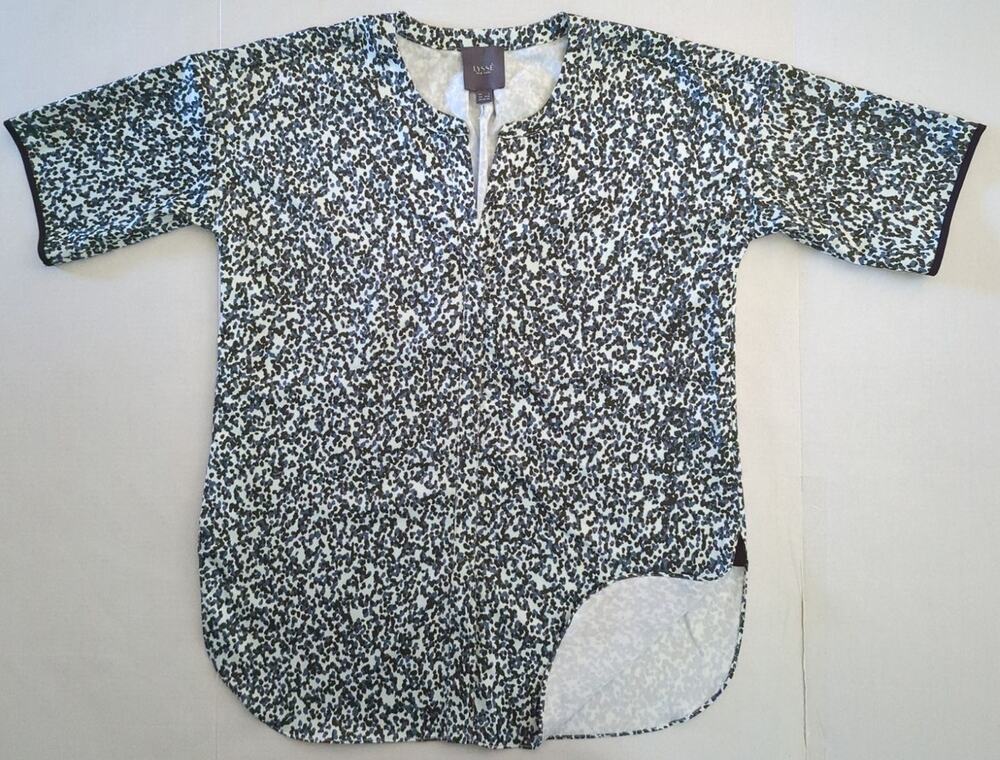 LYSSE New York Gray Black & White V Neck Short Sleeve Oversized Tunic Top Size S